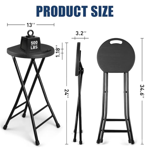 24-Inch Folding Bar Stool, Portable Heavy Duty Collapsible Seat, 500 lbs