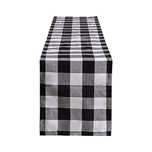 Buffalo Check Plaid Table Runner Black and White 14 x 72 Inch for Holiday & Home Decor