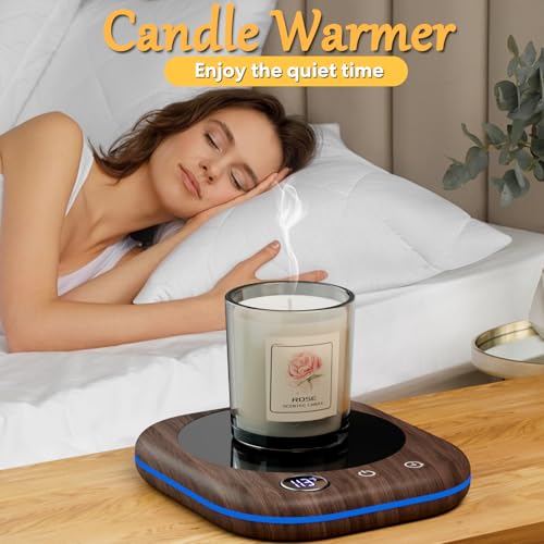 MQUPIN Wood Grain Coffee Mug Warmer with LED Lights, 3 Temp Settings, Auto Shut Off