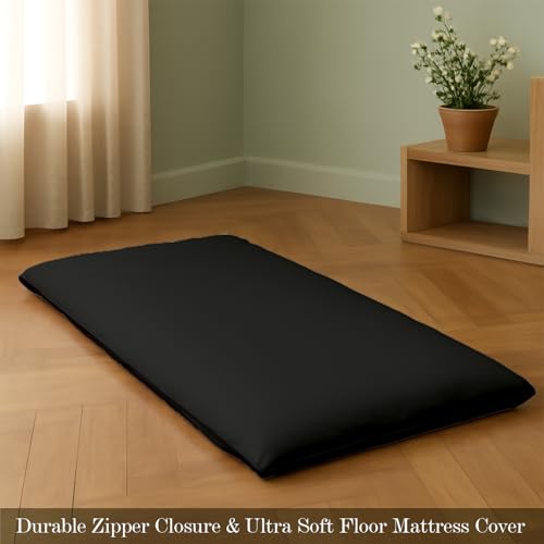 Twin XL Japanese Zippered Futon Cover - Soft Microfiber Mattress Protector, Black