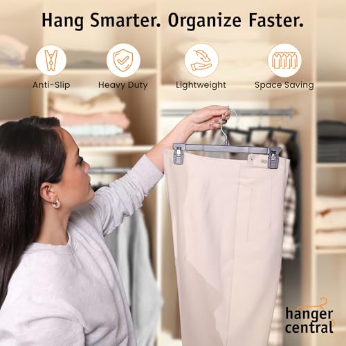 12-Inch Plastic Pants Hangers with Clips 30-Pack - Black