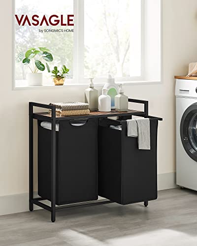 2-Bag Laundry Hamper with Shelf, Sorting Basket with Metal Frame