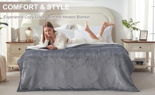 King Size Electric Heated Blanket with Dual Control, 100x90 Flannel & Sherpa
