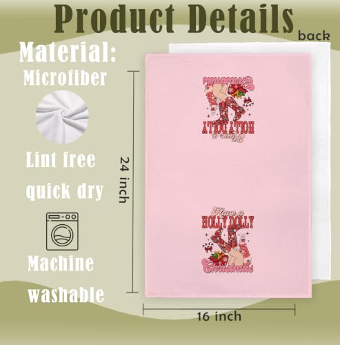 Pink Deep Pink Have a Holly Dolly Cowgirl Christmas Kitchen Towels 16x24 - YTRGI