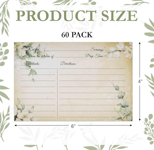 60 Pack Floral Recipe Cards - 4x6 Eucalyptus Botanical Kitchen Note Cards