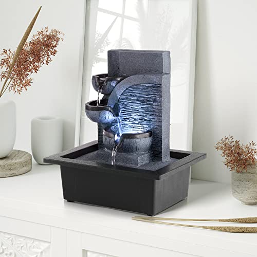 Indoor Tabletop Water Fountain with LED Light - Tiered Relaxation Feature