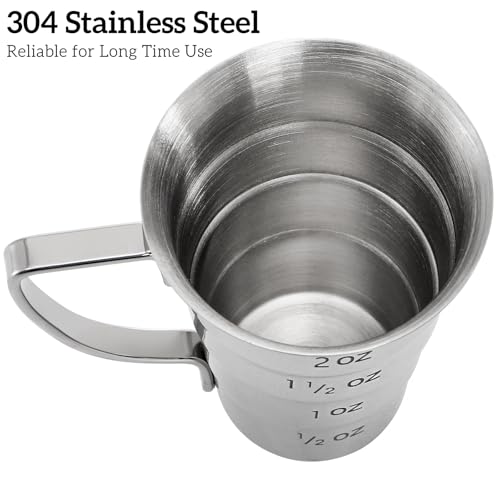 ELFULLY 4-Piece Stainless Steel 2oz Cocktail Jiggers with Handle – Bar & Bartending Tools