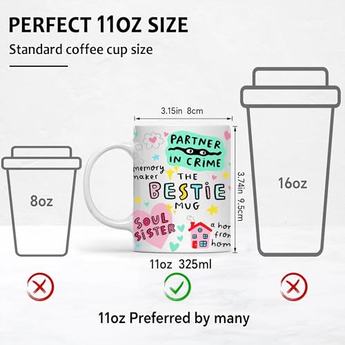 Gossby Bestie Mug - Friendship Coffee Cup for Women - 11oz White Ceramic - The Bestie Variation