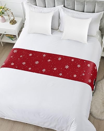 DecorLovee 83x20 Red Snowman Christmas Bed Runner for Queen Bed Winter Decor