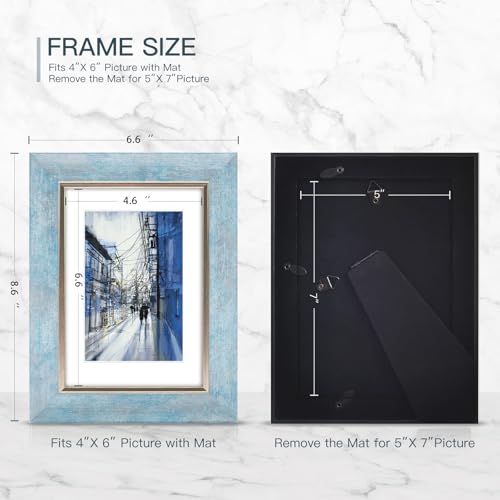 Rustic 5x7 Picture Frames Set of 4 - Wood Grain Photo Frames for Wall & Tabletop