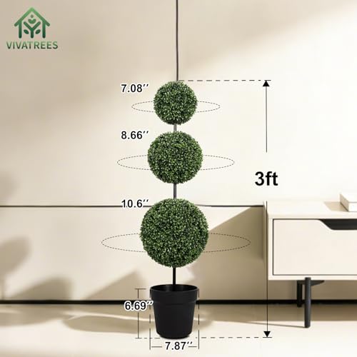3ft UV-Resistant Artificial Triple Ball Boxwood Topiary Trees, Set of 2