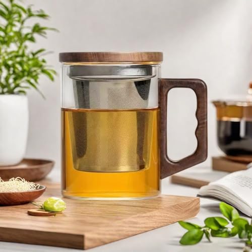 WwwLryct Clear 400ML Borosilicate Glass Tea Infuser Mug with Lid - Dishwasher Safe