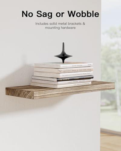 Rustic Floating Wall Shelves, Paulownia Wood Set of 4 with Metal Brackets