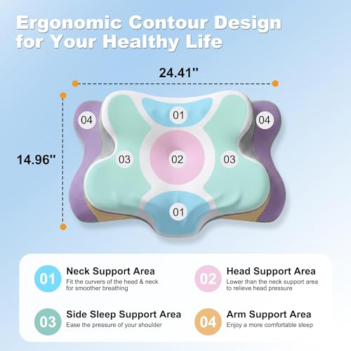 Ergonomic Cervical Neck Pillow with Cooling Cover - Memory Foam
