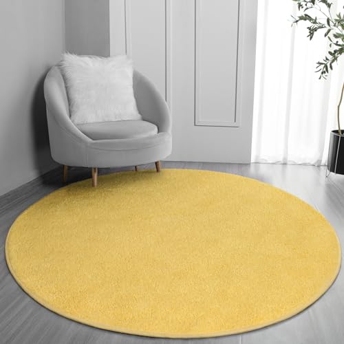 4x4 Yellow Round Area Rug, Super Soft Memory Foam Minimalist Circle Carpet