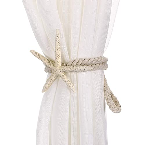 2 Pcs Natural Starfish Curtain Tiebacks, Handmade Woven Cotton Rope Holders