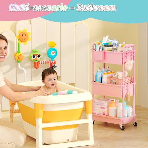 3-Tier Rolling Diaper Caddy Cart for Nursery Storage with Lockable Wheels