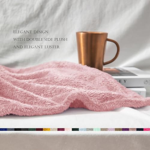 Large Fuzzy Fleece Throw Blanket, 50x70 Inches, Dusty Pink Plush Blanket