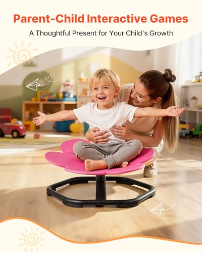 Kids Sensory Swivel Chair, Flower Shape Spinning Seat with Metal Base, Rose
