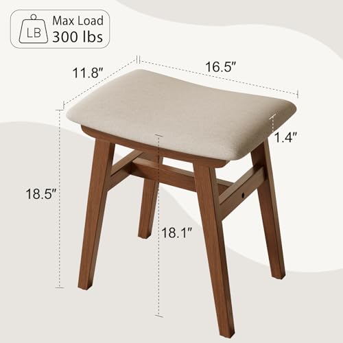 Solid Wood Vanity Stool with Linen Saddle Cushion - 18.5" Height
