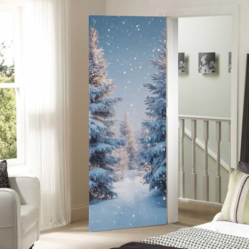 Burbuja 35 x 79 in Snowy Forest Door Cover - Stretch Fabric Backdrop for Holidays