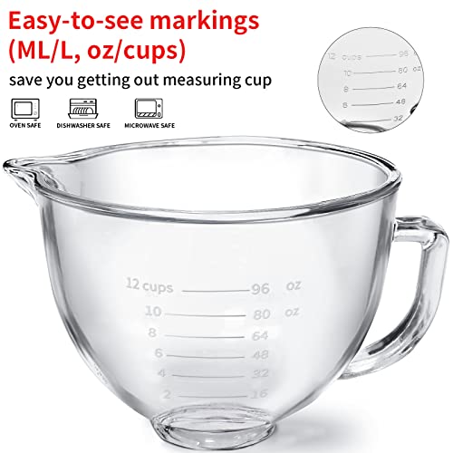 5-Quart Glass Mixing Bowl for Tilt-Head Stand Mixers with Pour Spout