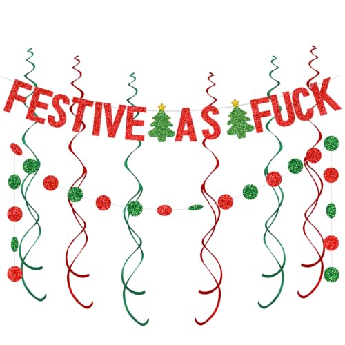 Glitter Festive As Fuck Banner Christmas Friendsmas Party Decorations