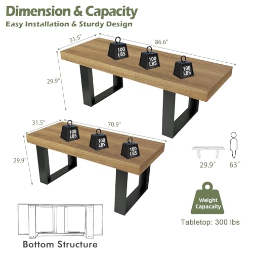 STHOUYN Rustic Extendable Dining Table 71-87 Inch Brown Farmhouse Kitchen Table
