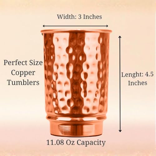 Premium Copper Tumblers - Handcrafted Hammered Ayurvedic Water Glasses 350ml - BIFFELY