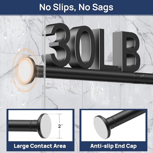 1-Inch Adjustable Tension Shower Curtain Rod, 30-76 Inch, Matte Black