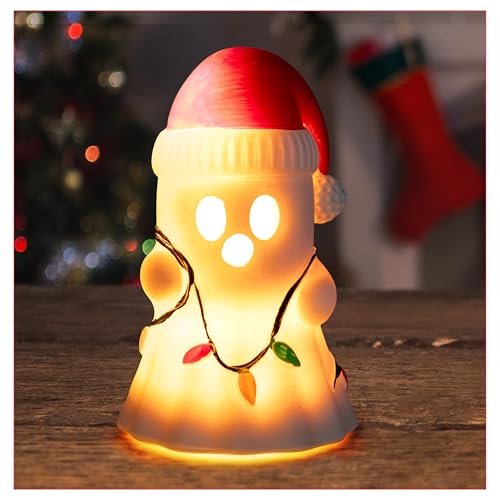 Christmas Ghost Night Light with Santa Hat - Warm LED Holiday Decor