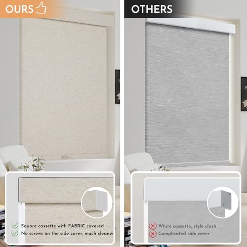 Cordless Blackout Roller Shades - Linen Fabric, Thermal Insulated, Custom Size