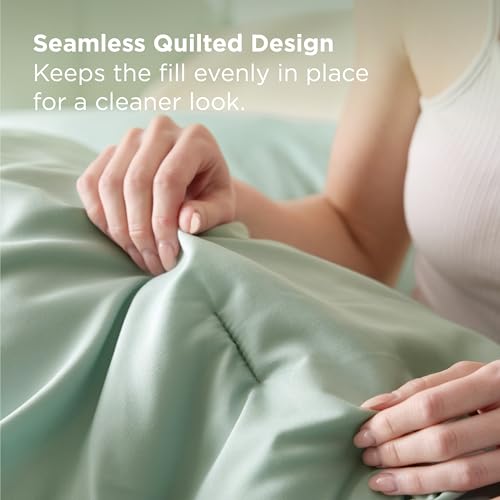 Queen Comforter Set in Sage Green - 7 Piece Bedding Set