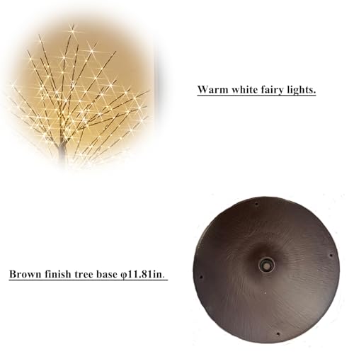 Hairui 6ft Lighted Brown Tree with Timer & Dimmer, Indoor/Outdoor Fairy Lights