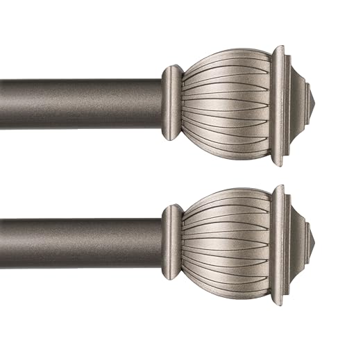 Kenney KN71673 Beckett Soft Square End Standard Decorative Window Curtain Rod, 28-48" Adjustable Length, Pewter Finish, 5/8" Diameter Steel Tube, 2-Pack