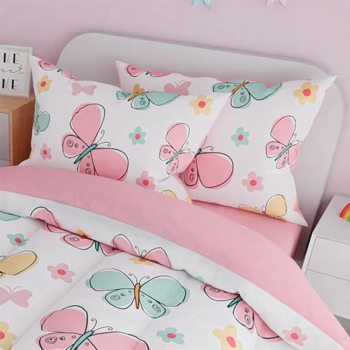Butterfly Twin Bedding Set for Girls, 3-Piece Ultra Soft Microfiber Comforter
