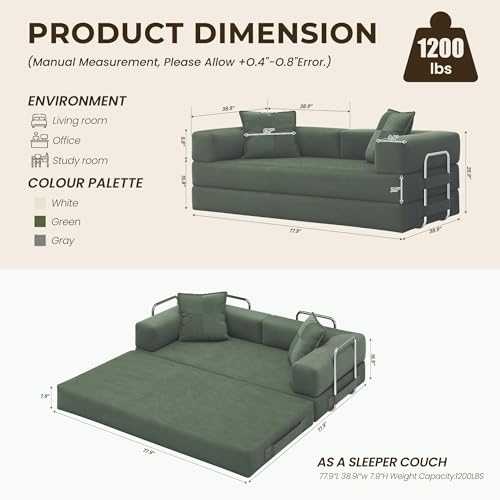 78-Inch Convertible Sofa Bed, 5-in-1 Corduroy Futon Sleeper Couch