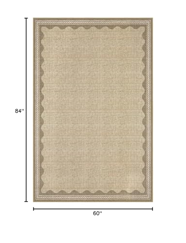 5x7 Scalloped Washable Area Rug, Non-Slip Low-Pile Carpet for Living Room
