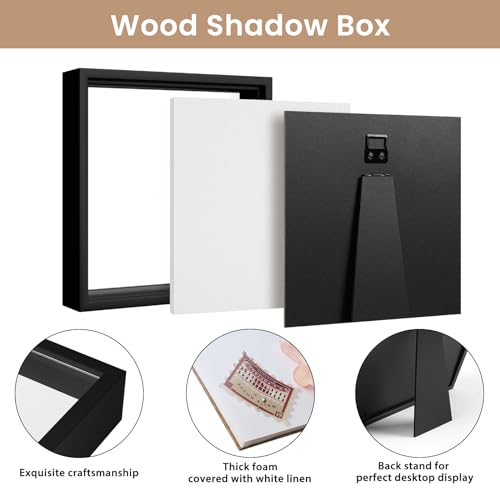 8x8 Shadow Box Frame with Linen Back & Push Pins - Black Memory Display Case