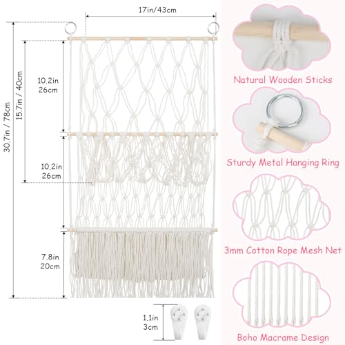 2-Tier Boho Macrame Stuffed Animal Storage Net – Large Plushie Wall Organizer