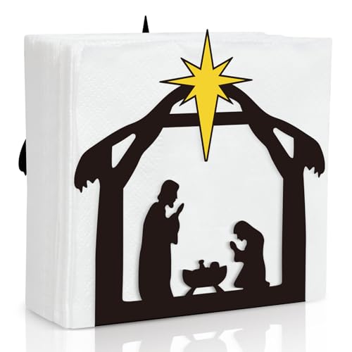 OAXNTGW Christmas Nativity Napkin Holder - Black Metal Table Decor (Nativity)