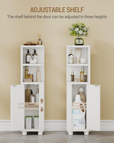 Narrow Corner Bathroom Cabinet with Adjustable Shelves - White Storage Unit