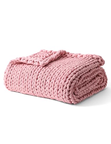 YnM Light Pink 50x60 in 10lb Cotton Cooling Weighted Blanket Handmade Chunky Knit