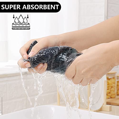 8-Piece Cotton Waffle Weave Kitchen Towel and Dishcloth Set - Black & Grey