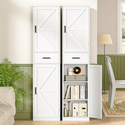 Tall Bathroom Storage Cabinet with Drawer and 6 Adjustable Shelves, White