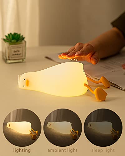 Cute LED Lying Flat Duck Night Light - Dimmable Squishy Touch Lamp