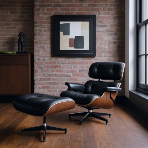 Mid-Century Modern Lounge Chair and Ottoman with Top Grain Leather