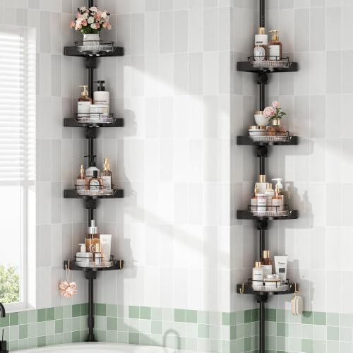 360° Rotating Corner Shower Caddy Tension Pole Organizer Black 4-Tier