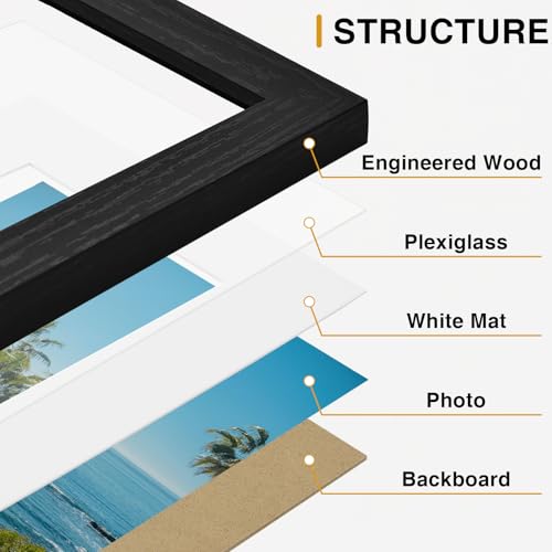Black 8x10 Picture Frames Set of 9 - Wall & Tabletop Photo Display