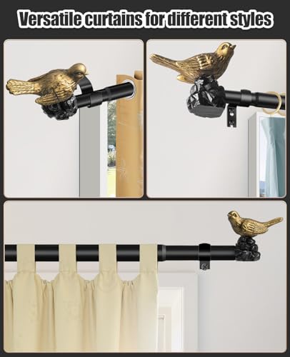 Bird-Shaped Decorative Curtain Rod Finials, Gold Metal End Caps for 1-Inch Rods